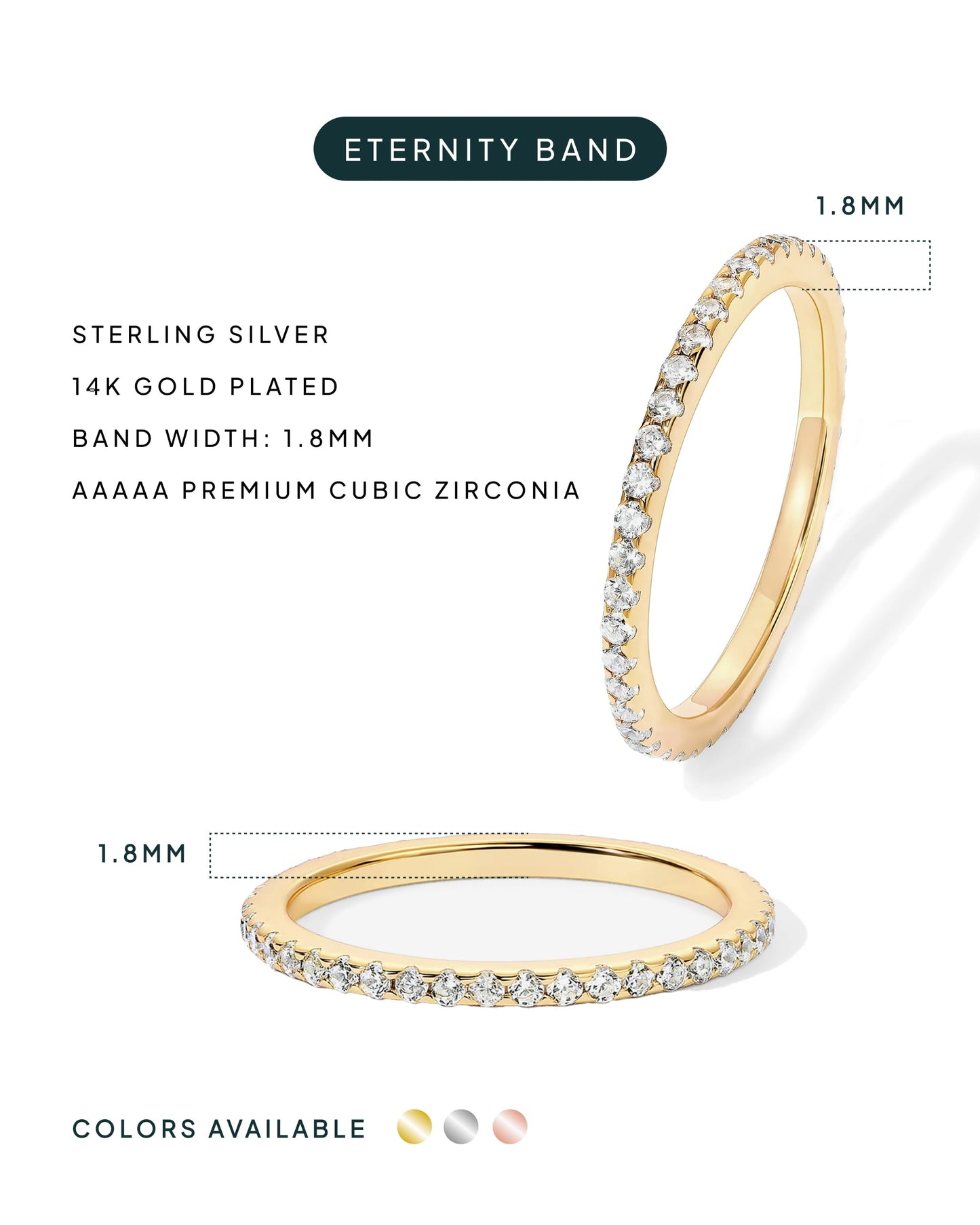 PAVOI Rhodium Plated 925 Sterling Silver Rings for Women | 2-Set Stackable Cubic Zirconia Rings Pack | Pair of Thin Bands for Stacking | Simulated Diamond Eternity Wedding Bands | Size 7