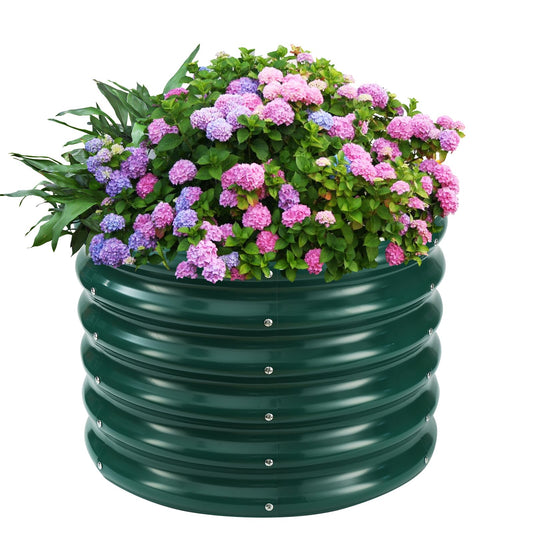 YSEJOMP 17" Tall Round Outdoor Garden Raised Garden Bed Kits-0.8MM Thick Metal Raised Planter Bed/Ground Planter Box for Variety of Flowers,Herbs,Vegetables,Trees (Dark Green, 24 Dia X 16.5 inches)