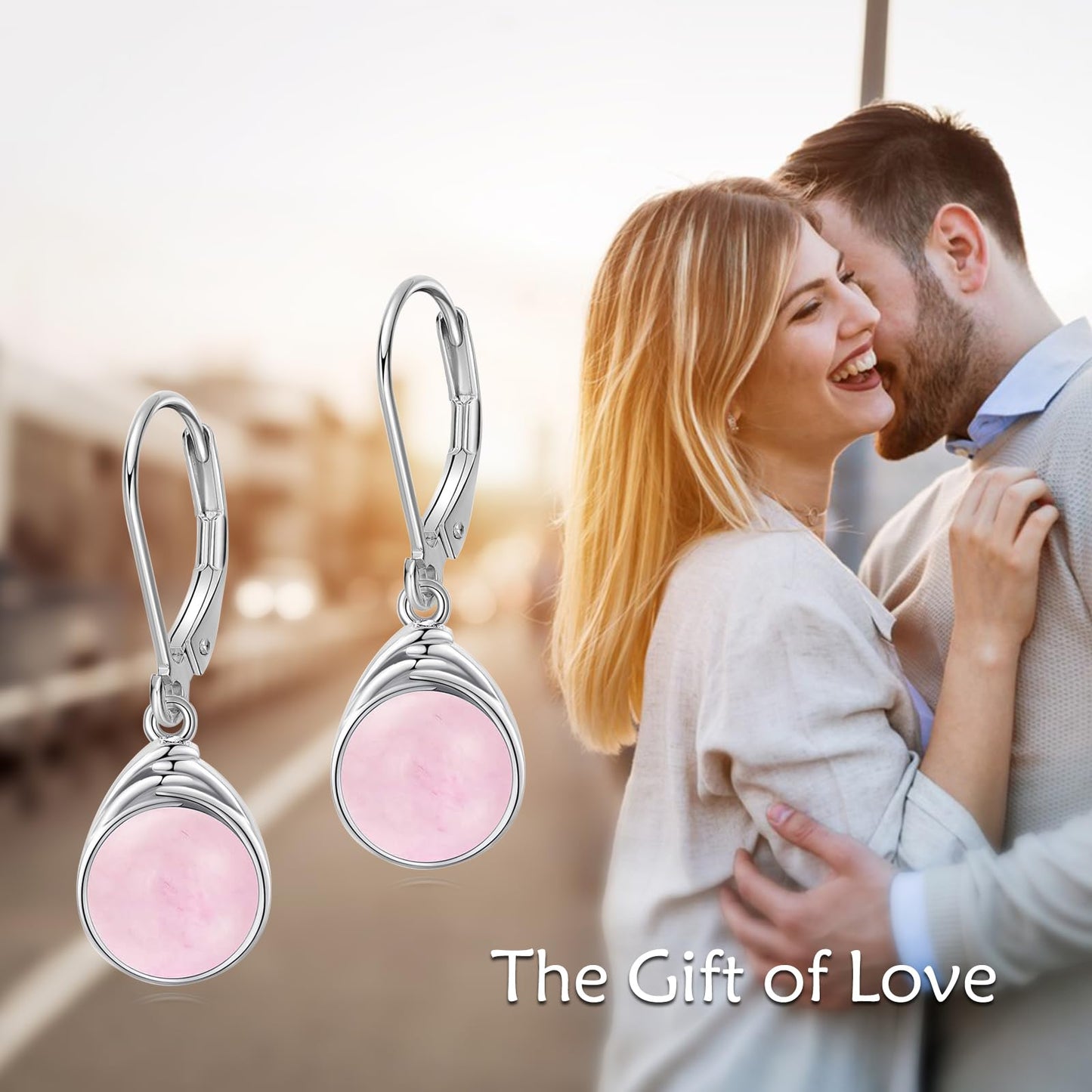 POPLYKE Rose Quartz Earrings for Women Sterling Silver Round Rose Quartz Leverback Earrings Dangle Earrings Jewelry Christmas Birthday