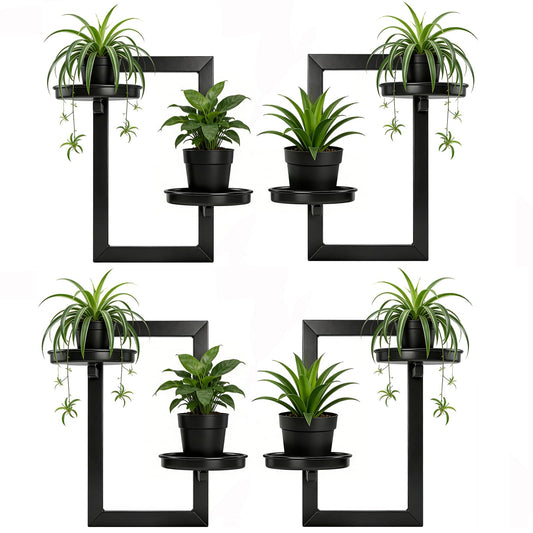 TECKED 4 Pack Wall Planters for Indoor Plants, Modern Style, Hanging Plant Holder, Window Plant Hanger, Black, Space Saving, Durable