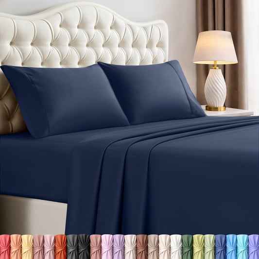 Utopia Bedding King Size Sheet Set - Soft, Breathable Microfiber | 4-Piece in Navy Blue, Oeko-Tex Certified