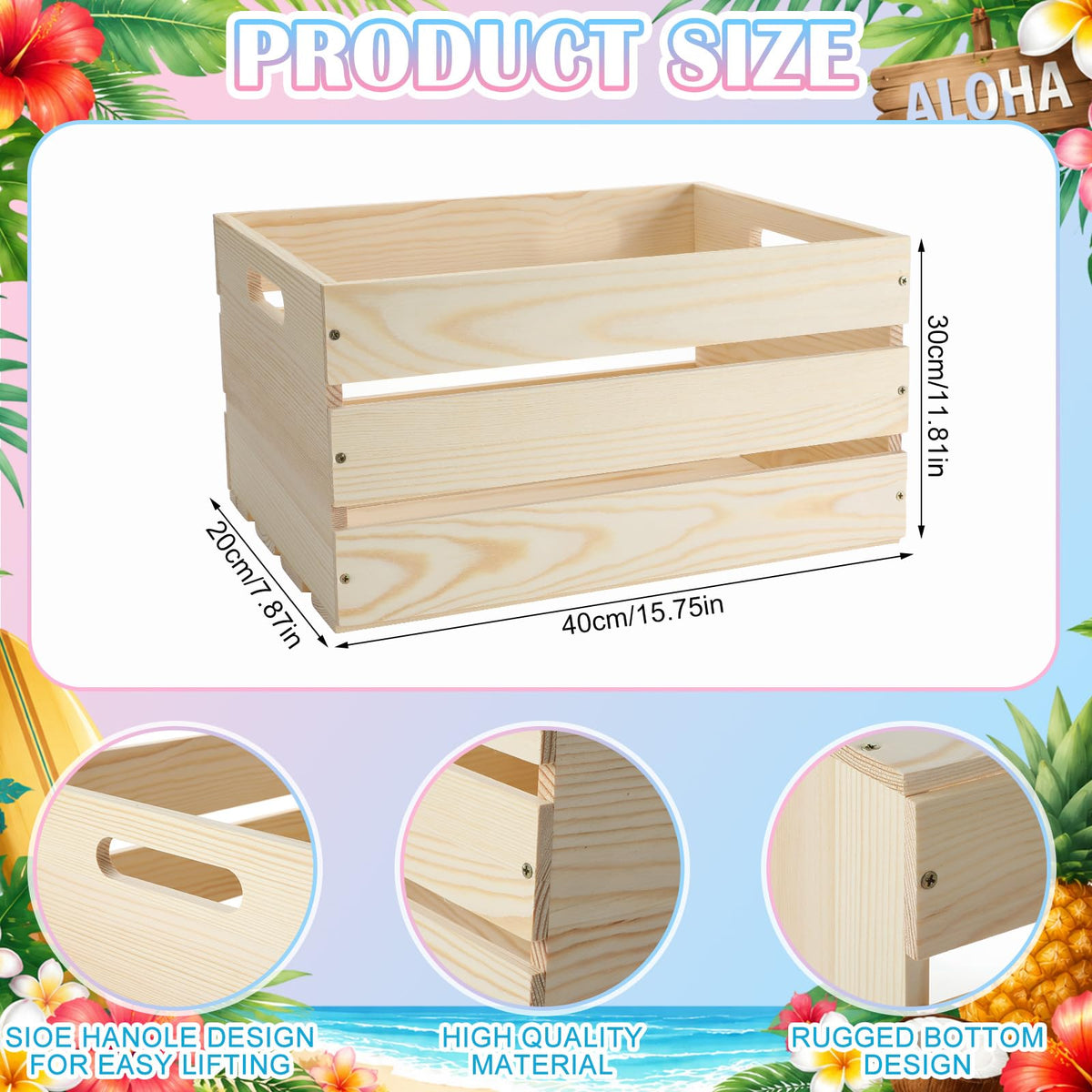Huwena 2 Pack DIY Bikini Box Kit- DIY Bikini Storage, 16 * 12 * 8in Unfinished Wooden Storage Box Shells and Color Paint Assembly Summer Pool Bin for Hawaiian Tropical Beach Party