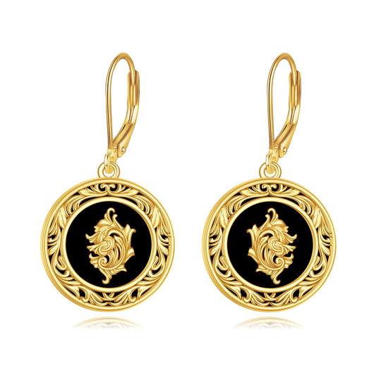 Black Onyx Drop Earrings for Women Sterling Silver 18K Yellow Gold Plated Filigree Black Onyx Dangle Leverback Earrings Jewelry Gifts