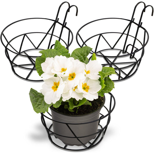 Pumtus 3 Pack Railing Planter Holders, 10'' Round Iron Hanging Fence Pot Basket, Over The Rail Indoor Outdoor Plant Hanger Rack, Black Balcony Flower Stand Shelf for Porch, Railing, Patio, Garden