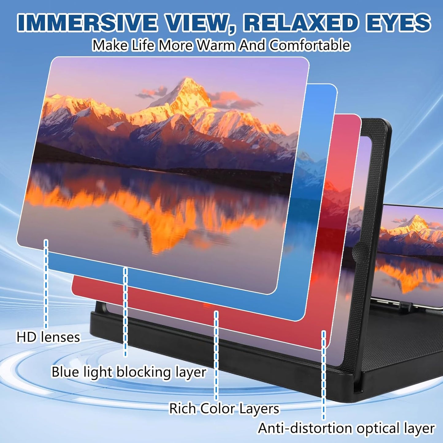 3D (10-Inch) Screen Magnifier for Cell Phone, HD Screen Magnifier Projector Screen Enlarger for Movies, Videos