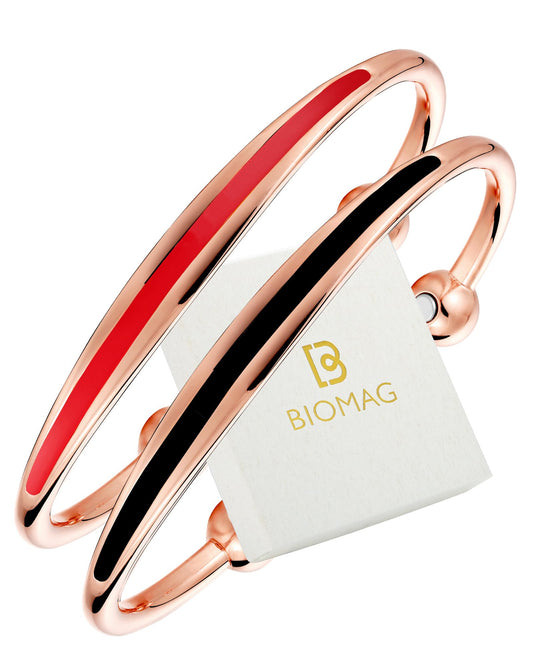BioMag 2Pcs Copper Bracelets for Women Men, 99.9% Pure Copper Magnetic Bracelet Cuff Bangle with 8Pcs Magnets, Adjustable Jewelry Gifts, Black, Red