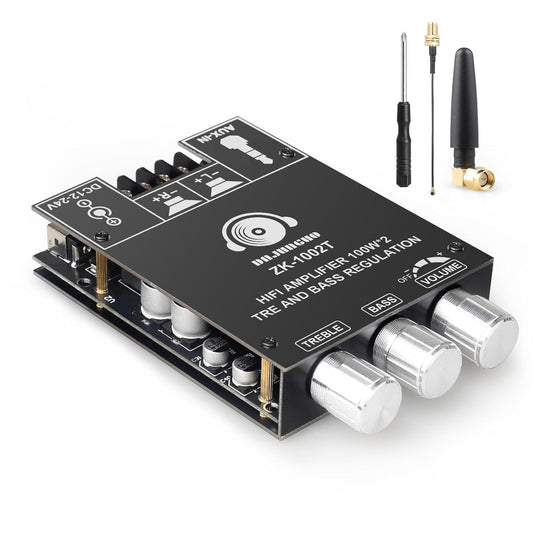 ZK-1002T 2.0 100W+100W TPA3116 Channel Bluetooth Amplifier Board Hi-Fi Stereo Amp with Antenna, Bluetooth and AUX Input