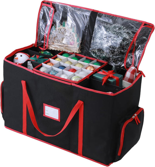 Skiennix Large 2-in-1 Christmas Ornament Storage Box - High Capacity, Easy Organization | Protect Holiday Decorations (Black)
