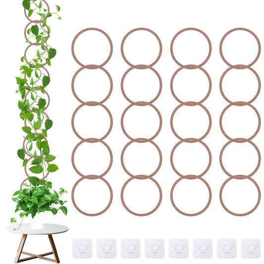 20pcs Round Chain Trellis for Climbing Plants Indoor, with 8pcs Self-Adhesive Hooks, HSSZXFR DIY Plant Climber Support for Vines and Garden Wall Trellis, for Monstera Pothos Ivy Flower