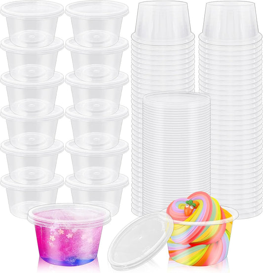 Szsrcywd 50 Sets 4 Oz Clear Slime Containers - Disposable Portion Cups for Meal Prep & Dipping Sauces