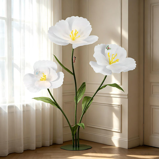 YOFNIRG 3PCS Giant Flowers for Decorations Large Standing Felt Fabric Flower with Stems and Stands for Home Decor,Wedding,Garden,Hotel,Office,Church,Shop Window Display(White)