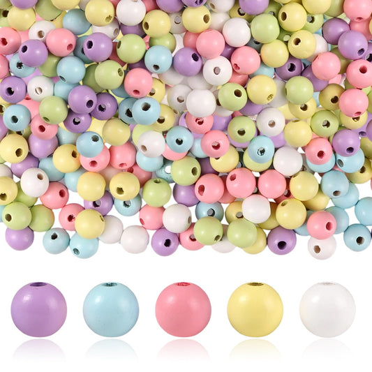 240pcs Easter Wooden Beads, Colorful Round Craft Beads Handmade Polished DIY Bracelet Necklaces Garland Tray Decor Home Decor