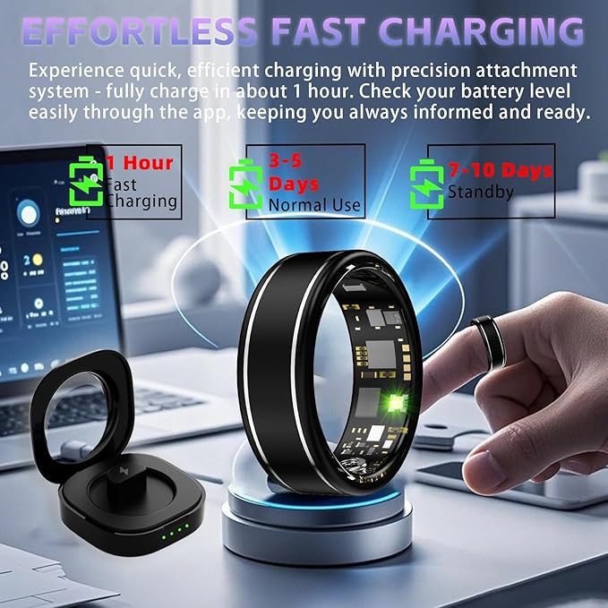Smart Ring for Men Women ??Fitness Tracker Ring with Heart Rate, SpO2, Blood Pressure, Sleep Monitoring, Step & Calorie Counter, No Subscription Fee, iOS & Android Compatible (Black, 14)
