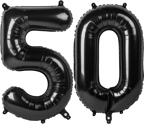 Black Number 50 Balloon - 40 Inch 50th Birthday Decoration for Men & Women Party Supplies