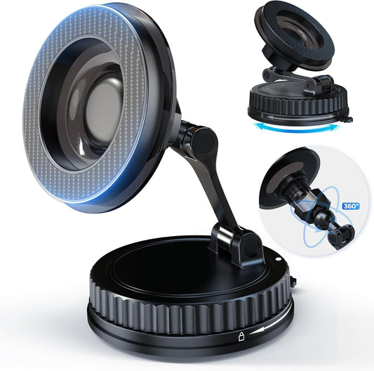360 N52 Vacuum Magnetic Phone Holder for Car, Adjustable Suction Mount with Magnets, Magsafe Suction Cup Phone Mount