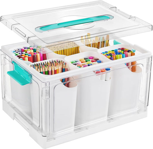 Vtopmart 24 QT Clear Plastic Craft Organizer - Art Supply Storage Box with 6 Detachable Inserts