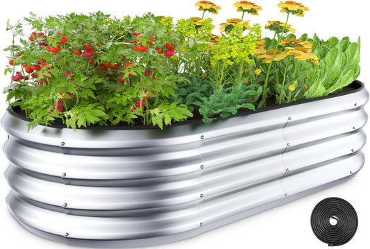 Winpull Raised Garden Bed Kit, 4x2x1 ft Galvanized Planter Box Outdoor with Safety Edging, Large Metal Raised Beds for Gardening Vegetables Flower Herb (Classic Silver)