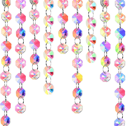 Blushtier Crystal Garlands Acrylic Octagon Bead Strands 14mm Iridescent Clear Diamond Hanging Chandelier Chain Ornament String for Wedding Manzanita Centerpiece Holiday Party(33 ft)
