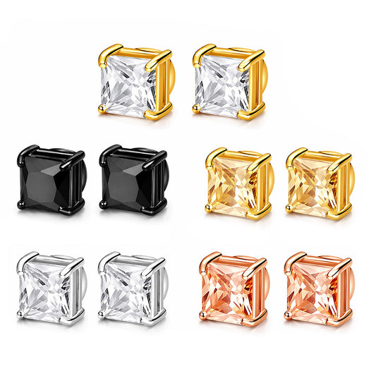 BEFOSHINN Magnetic Stud Earrings for Men and Women, No Piercing Needed, 5 Pairs 316L Stainless Steel CZ Clip On Ear Studs, 6mm Fake Earrings for Non Pierced Ears, Silver Black Gold Rose Gold