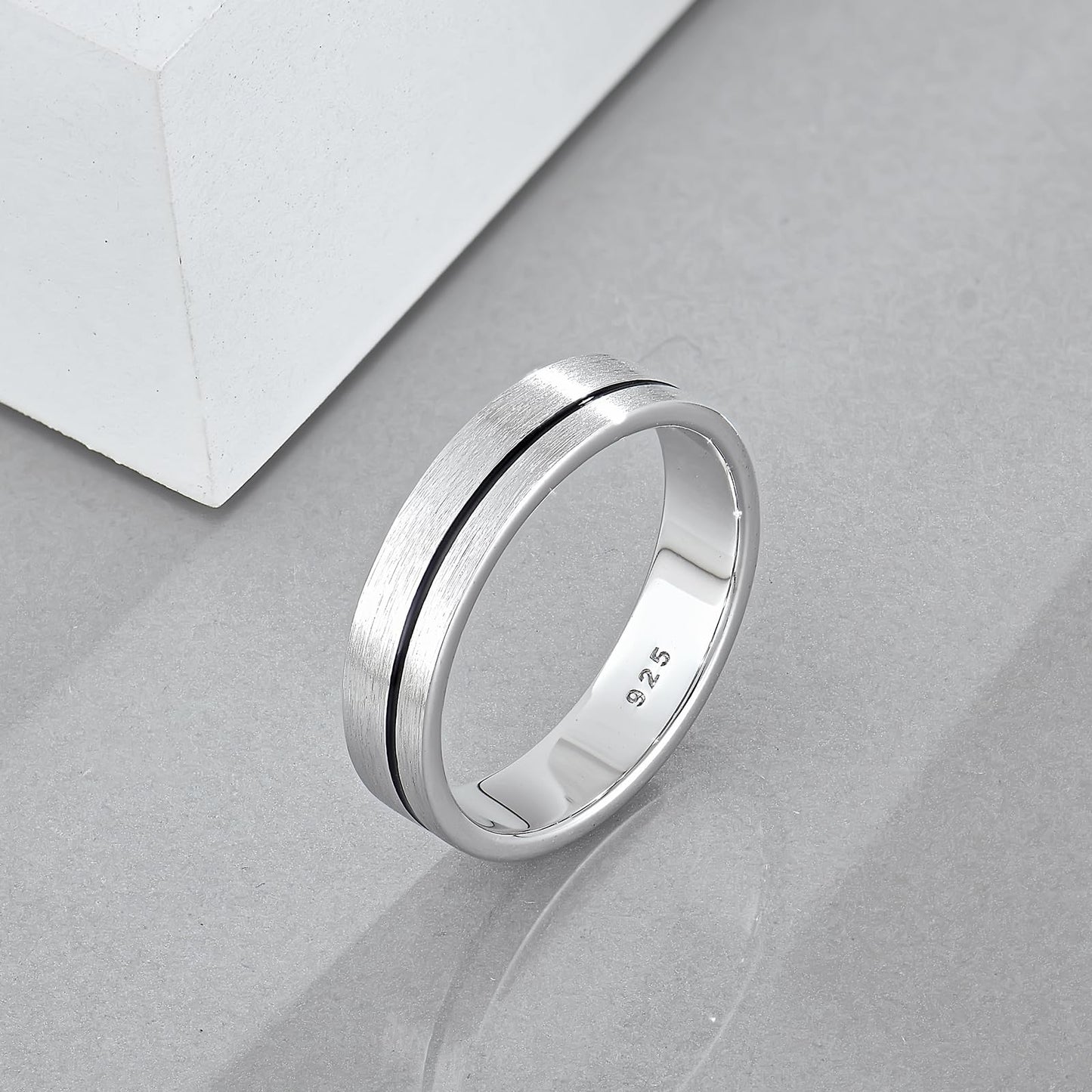 STARCHENIE Wedding Band Ring for Men, 925 Sterling Silver Comfort Fit, Brushed Matte Finish with Center Groove, Sizes 7