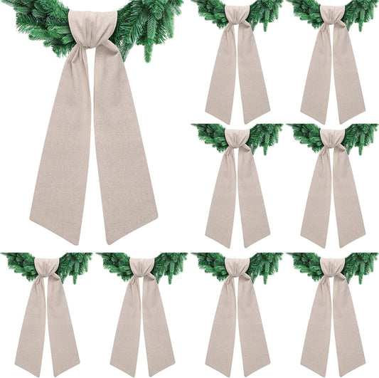 Skiennix 8 PCS Beige Linen Wreath Sashes - Embroidered Blank Accessories for Weddings & Holidays