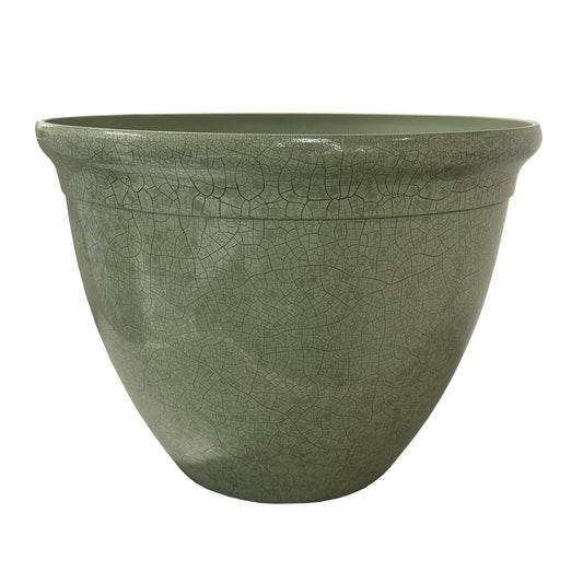 The HC Companies 20 Inch Tucson Round Planter Pots with Ceramic Look, Lightweight UV-Resistant Resin Indoor & Outdoor Planters, 1-Pack Flower Pots for Garden & Home Decor, Green Crackle