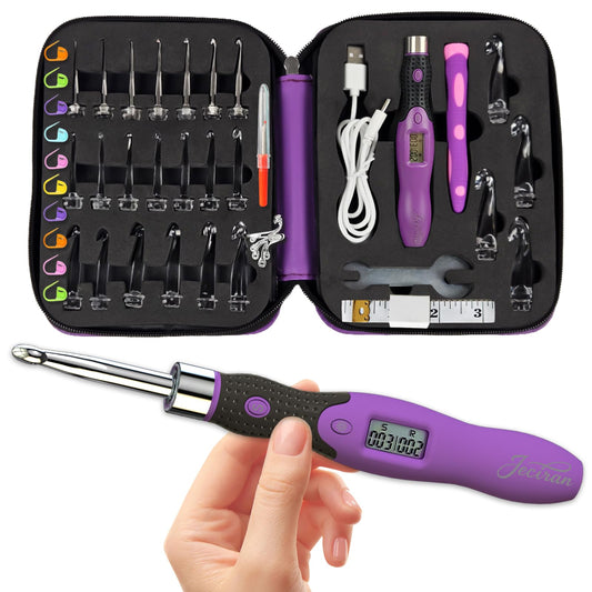 Upgraded Counting Crochet Hook Set - 24-in-1 Interchangeable Hooks Kit - Light Up, Digital Stitch & Row Counter- No Need to Move Fingers- Ergonomic for Arthritic Hands - Cool Gift