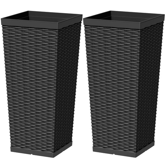 Greesum 23 Inch Tall Plastic Planters (Set of 2), Large Outdoor Flower Pots with Detachable Inner Pot & Drainage Holes for Plants, Trees, Patio, and Garden, Black