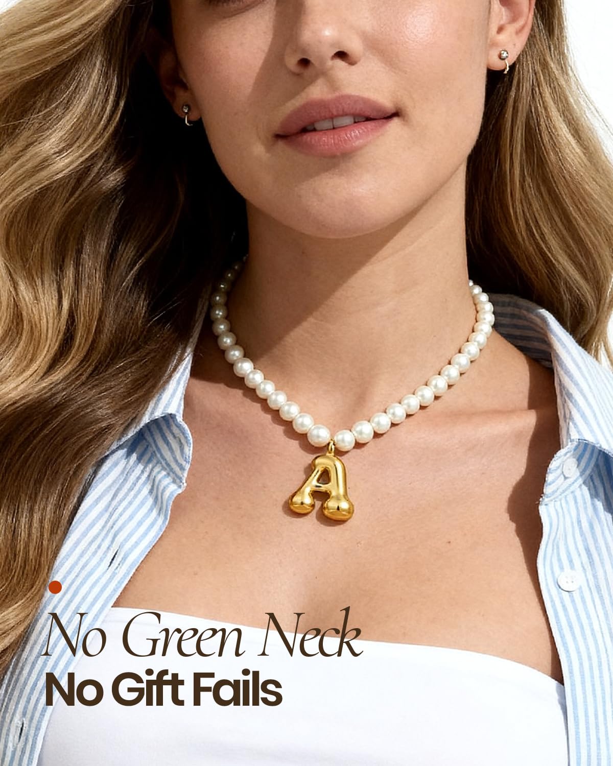 DoDoBeads Pearl Initial Necklace, 18K Gold Plated Stainless Steel Balloon Letter Pendant G, Non-Tarnish Waterproof Chunky Monogram Jewelry Gifts for Women Teens