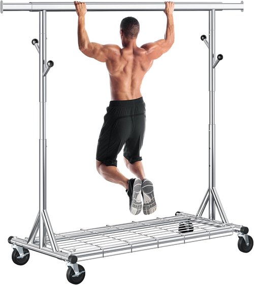 Gewudraw Heavy Duty Clothes Rack - Adjustable Portable Garment Rack with Sturdy Wheels & Shelves | 630 lbs Capacity, Chrome Stainless Steel