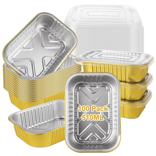 MIVIDE 100 Pack 1LB Small Aluminum Pans With Lids, 6.3"×4.4" Heavy Duty Aluminum foil Pans, 16oz Foil Food Containers with Lids, Disposable Foil Loaf Cake Pans for Baking, Meal Prep and Takeout