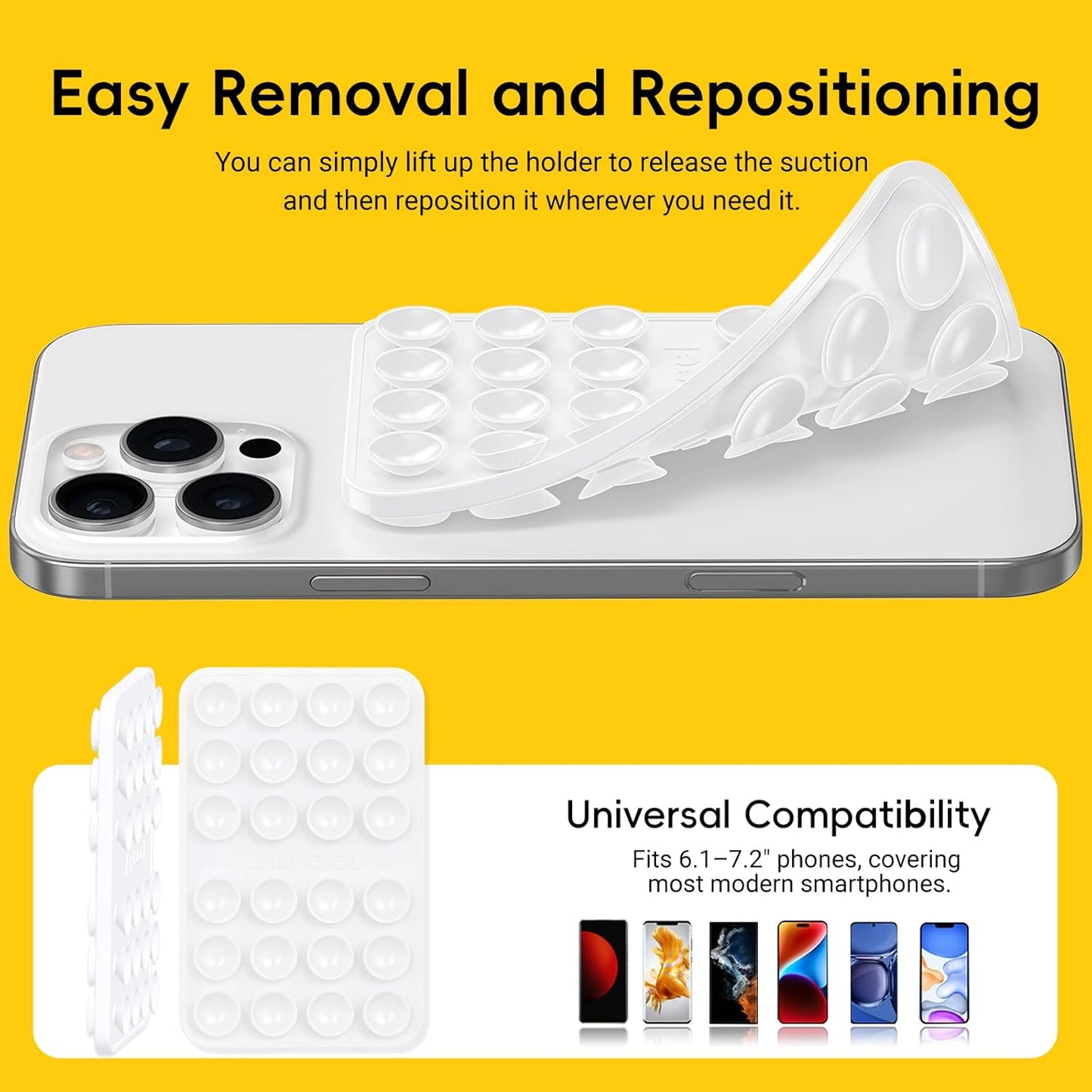 Anteel 2.36"x3.66" Double-Sided Silicone Suction Phone Case Mount, Enhanced Suction Cup Power and Thickened Grip