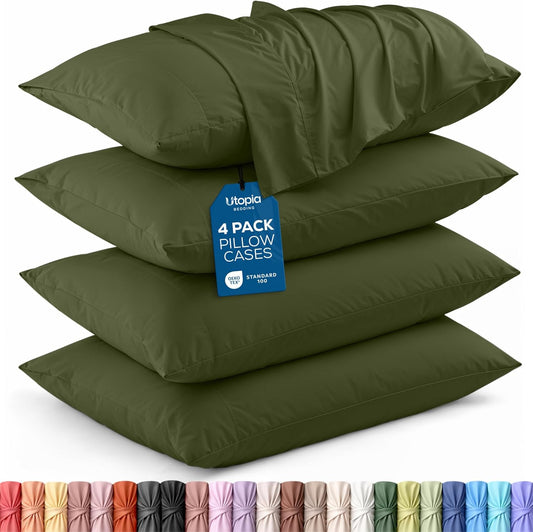Utopia Bedding Queen Pillow Cases - Soft Brushed Microfiber - 4 Pack, Olive | Fade Resistant 20 x 30 Inches