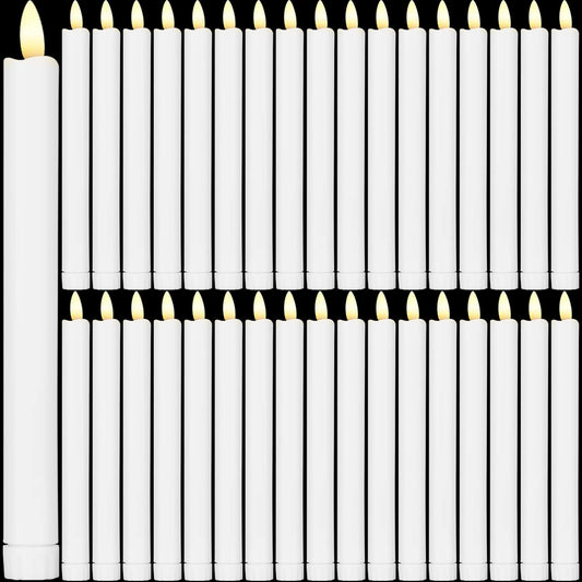 Reginary Flameless Taper Candles - 10 Inch Battery Operated LED Candlesticks | 36 Pieces White for Home & Wedding Decor