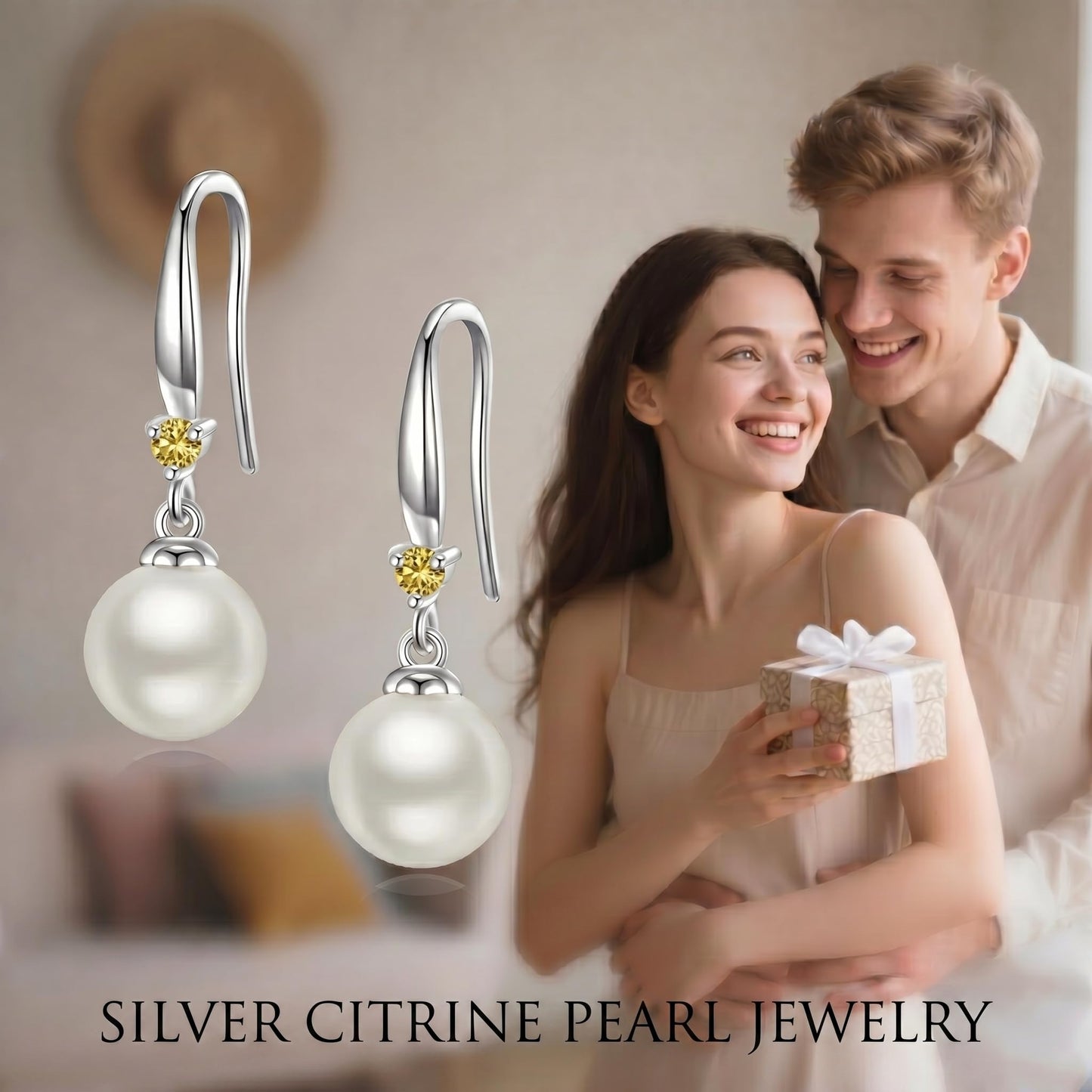 925 Sterling Silver Pearl Leverback Earrings Dangle Drop Birthstone Jewelry Gifts for Women (White Pearl-November)