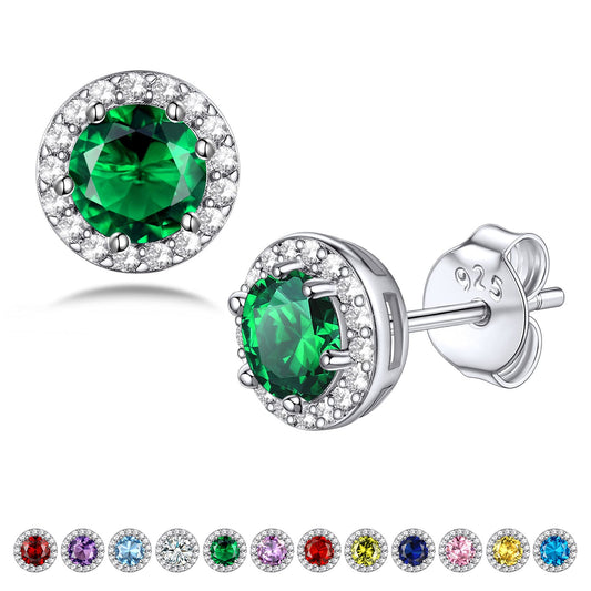Bestyle May Green Emerald Earrings Silver Birthstone Earring for Women Green Stone Studs Jewelry for Birthday/Christmas/Party/Anniversary/Wedding