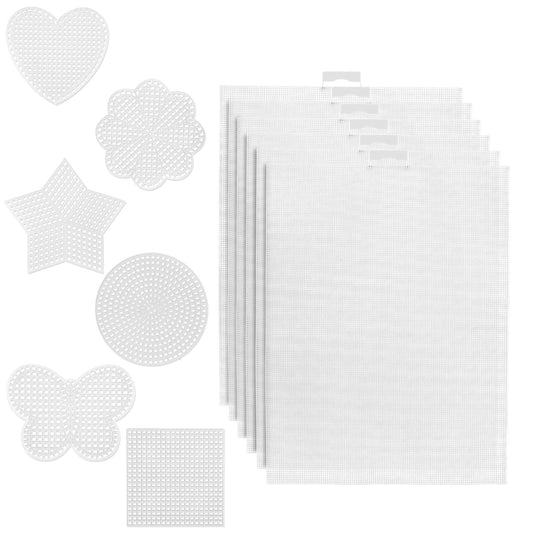 12pcs Plastic Mesh Canvas Sheets, 14 CT Multiple Shapes Plastic Mesh Screen Craft Canvas Sheets for Cross Stitch Embroidery Aida Cloth Needlepoint DIY Crochet Projects