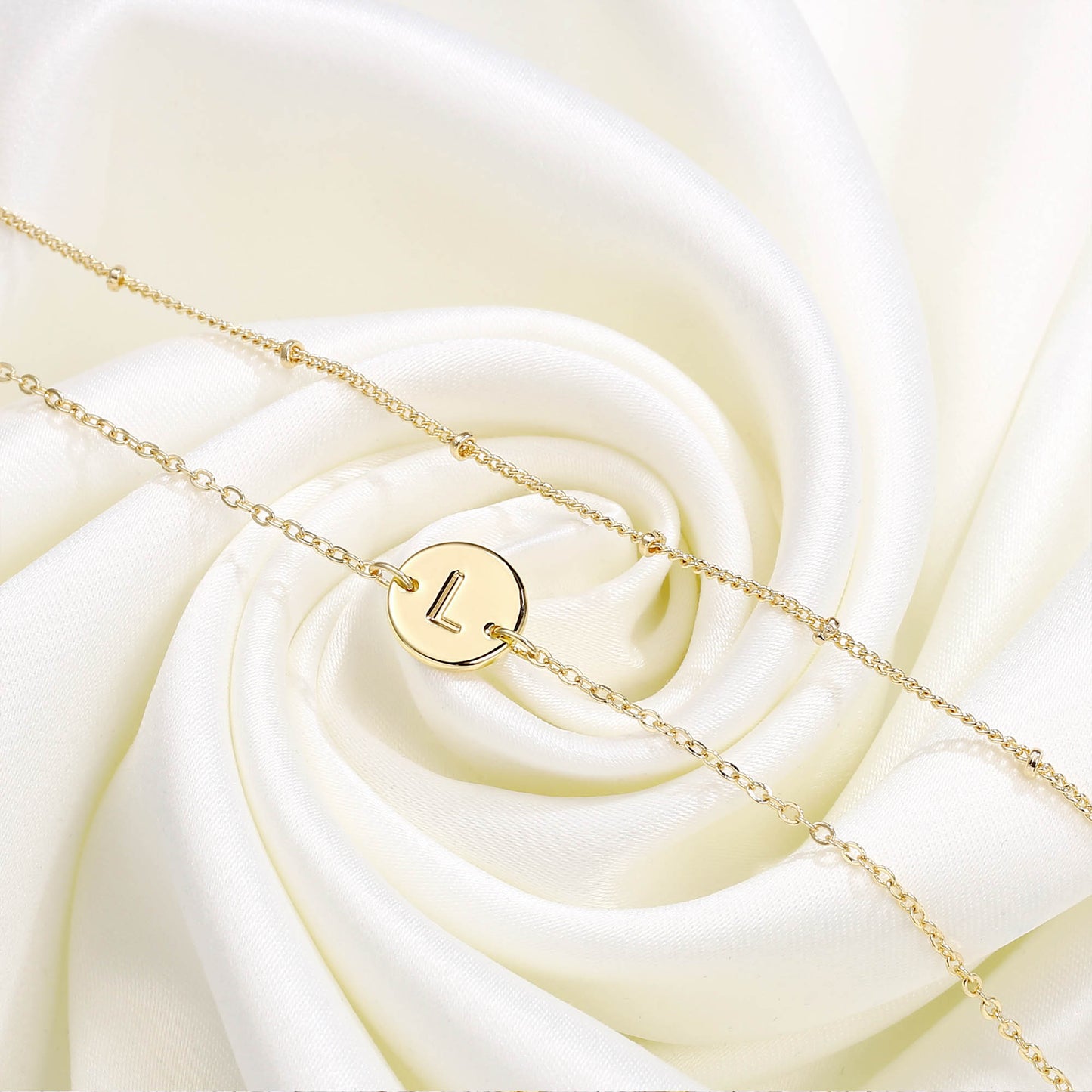 MONOZO Gold Initial Bracelets for Women, Dainty 14K-gold-plated Layered Beaded G Letter Initial Bracelet Personalized Alphabet Disc Monogram Charm Bracelet Jewelry Gifts