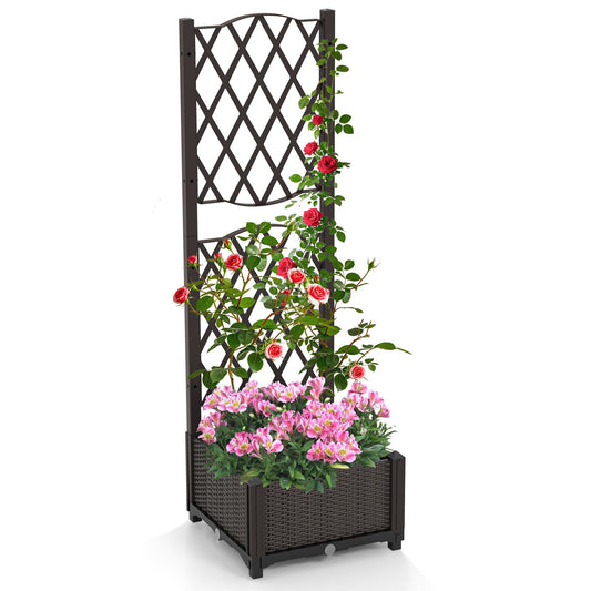 Giantex Raised Garden Bed with Trellis, Garden Planter for Vine Climbing Plant Vegetable Herb Flower, Outdoor Standing Garden Bed with Drainage Hole for Yard Balcony Entryway 16"x16"x 48"