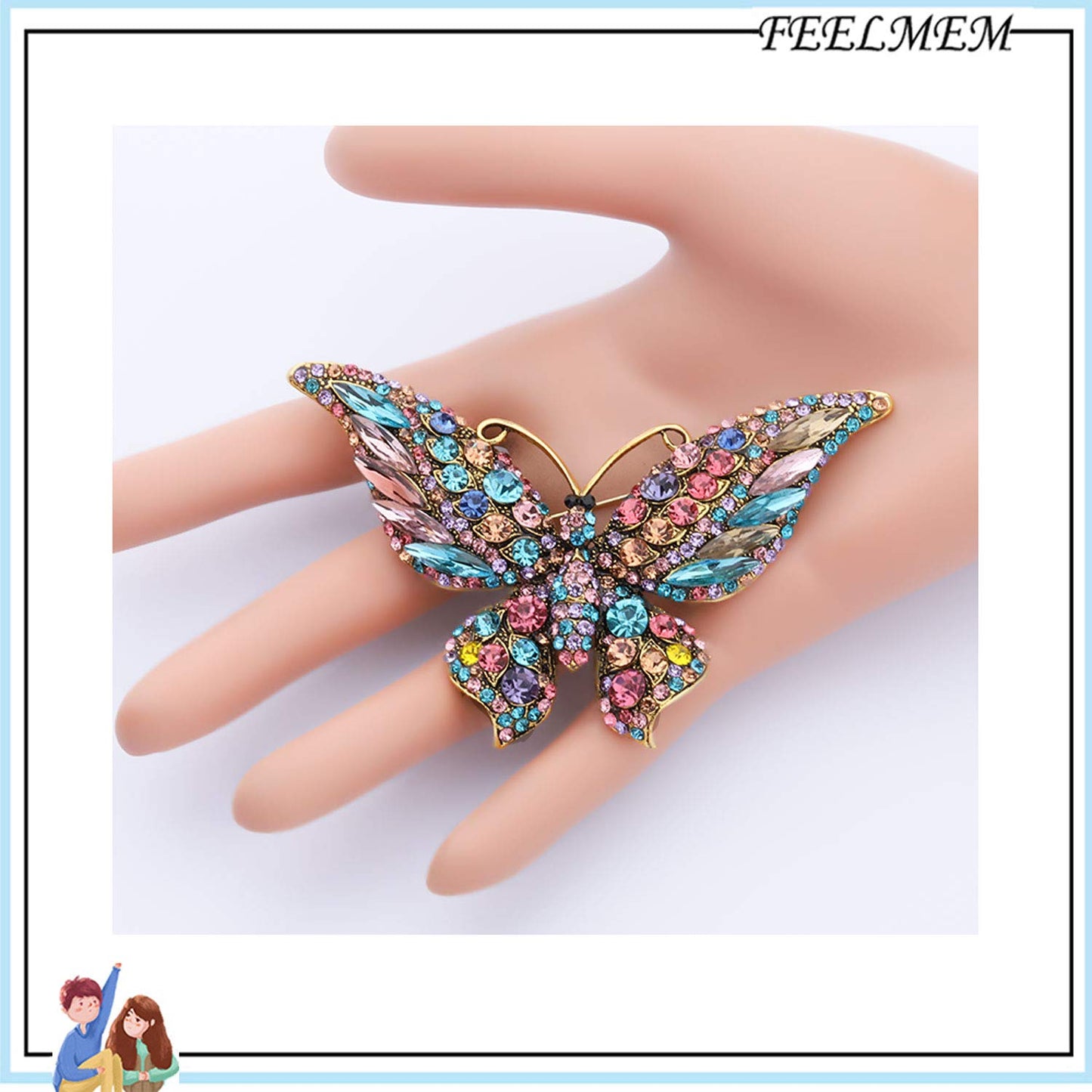 FEELMEM Crystal Rhinestone Butterfly Brooch Pin Blue Color Butterfly Brooches for For Women Wedding/Banquet/Birthday Party (colourful)