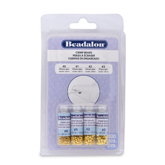 Beadalon Crimp Bead Assorted Sizes Variety Pack Gold Color- 600 pcs, Sizes 0, 1, 2, 3, for Jewelry Making & Beading