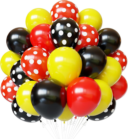 Skiennix 12-Inch Polka Dot Latex Balloons - 60pcs Red, Yellow & Black for Birthday & Baby Shower Decor