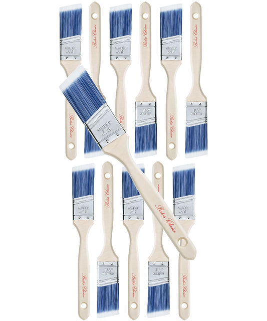 Bates Angle Paint Brushes - 1.5-Inch, 12 Pack, Treated Wood Handles for Walls, Furniture & Stain