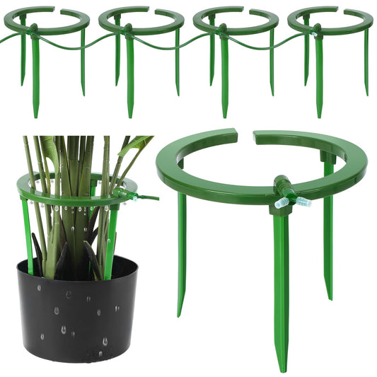 Tujoe 4 Sets Water Ring 3 Leg Support Drip Emitter Drip Ring with 1/8 Inch Barbed Inlet Fitting Removable Stakes for Grow Media Irrigation System Rain Watering Tree Plants, Green (12 Inch)