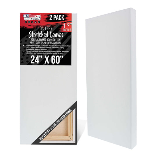 U.S. Art Supply X-Large Stretched Canvas for Painting 24x60 inch Gallery Depth 1-1/2" Thick, 2-Pack - 12oz Acrylic Gesso Triple Primed, Professional Artist Quality, 100% Cotton - Oil, Pouring Paint