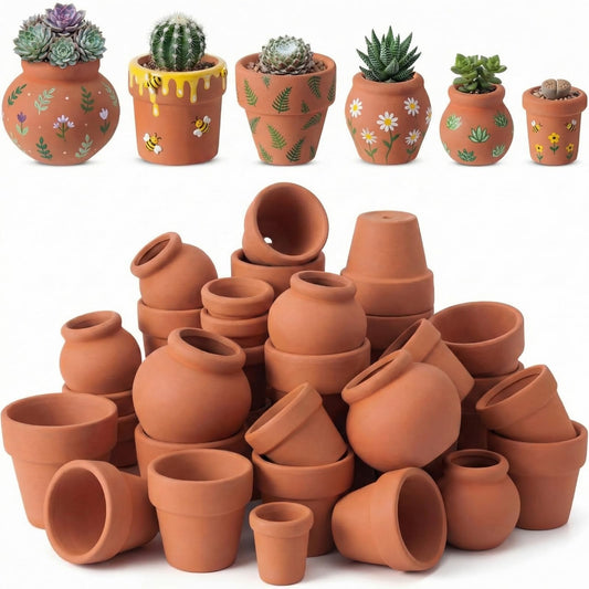 Maxdot 36 Pcs 1.34'' 0.7''Small Terracotta Pot Mini Clay Tiny Flower Pots Bulk Cactus Succulent Plant Nursery Pots Dollhouse Flower Pot for DIY Craft Garden Plants Office Home Decoration, 6 Styles