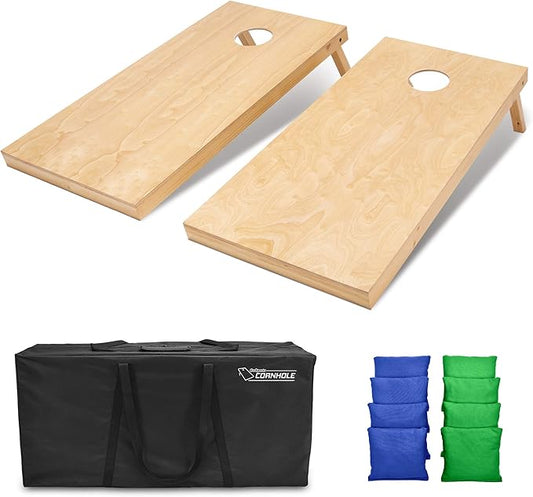 GoSports Regulation Size Wooden Cornhole Set with Natural Wood Finish - Includes Carrying Case