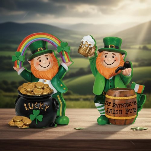 Jetec St. Patrick's Day Leprechaun Figurines - 5" Wooden Table Sign Centerpieces for Irish Home Decor