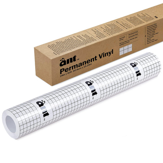 ANT Strong Grip 24" x 50' Clear Vinyl Transfer Paper Tape Roll with Half Inch Alignment Grid for Cricut Adhesive Vinyl for Decals, Signs, Stickers