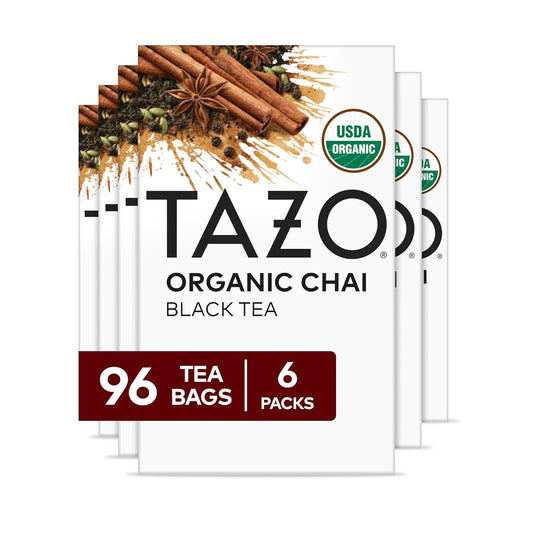 TAZO Organic Chai Black Tea Bags - Spiced Blend with Ginger, Cinnamon & Cardamom | 96 Total Bags (16ct x 6)